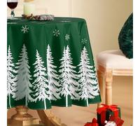 Softalker Round Christmas Table Cloth Green Xmas Tablecloth 150 cm Wipe Clean SnowFlakes & Tree Table Cover Water Resistant Washable Tablecloths for Party Holiday Winter Decorations Dining Kitchen