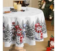 Softalker Round Christmas Table Cloth White Xmas Tablecloth Large 180cm | Wipe Clean, Washable,Water Resistant, Stain Resistant for Kitchen, Dining, Coffee Table, Festive Decor, 71 Inch