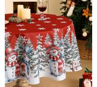 Softalker Round Christmas Table Cloth Wipe Clean Large 150 cm Xmas Tablecloth Water Resistant Table Cover Stain Resistant Table Cloths for Festival Decorations Party Winter Holiday Gathering Dining
