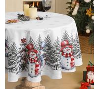 Softalker Round Christmas Table Cloth Wipe Clean White Xmas Tablecloth Large 150 cm Tablecloths Water Resistant Stain Resistant Table Cover for Party Dining Winter Home Decorations Living Room Kitchen