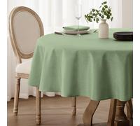 Softalker Sage Green Tablecloths Wipeable Round 150 cm Diameter Faux Linen Table cloth Water Resistant Dining Small Table Cloths Washable Table Cover for Easter Spring Summer Outdoor Party Birthday