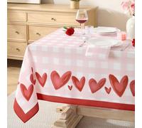 Softalker Valentines Table Cloth Pink Gingham Valentine Tablecloth Rectangular 140x200 cm Love Heart Tablecloths Wipe Clean Water Resistant Table Cover for Girl Birthday Galentines Party Date Banquet