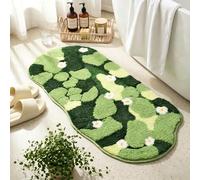 Softania Green Long Bathroom Rug - Moss Bathroom Runner Rug Absorbent & Non Slip Plush Bath Mat, Decorative Washable Soft Green Runner Rug for Bath, Tub, Sink, Bedroom