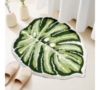 Softania Leaf Rug Flower Monstera Plant Shaped Bath Rug - Cute Small Green Bath Mat Bathroom Rug Non Slip, Water Absorbent, Machine Washable