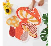 Softania Mushroom Decor Cute Bath Mat - Red, 22.5*25.5 IN - Water Absorbing, Non Slip, Machine Washable - Bathroom, Kitchen, Bedroom