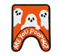 Softania Orange Ghost Halloween Bathroom Rug, Fun U-Shaped Toilet Rug | Funny Spooky Halloween Bath Mat with “are You Pooping?” Design, Bathroom Contour Mat for Halloween Bathroom Decor