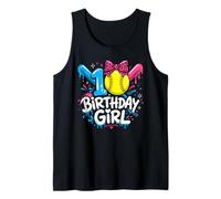 Softball 10th Birthday Girl Colorful Dripping Softball Bow Tank Top