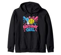 Softball 10th Birthday Girl Fun Dripping Softball Bow Zip Hoodie