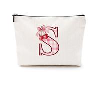 Softball Baseball Rugby Volleyball Soccer Gifts Initial Makeup Bag Monogrammed Letter A-Z Cosmetic Bag for Girls Women Player Coach Lover Christmas, Cherry, 9.6 x 7.4 inches, S