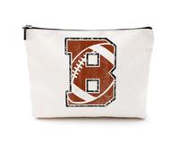 Softball Baseball Rugby Volleyball Soccer Gifts Initial Makeup Bag Monogrammed Letter A-Z Cosmetic Bag for Girls Women Player Coach Lover Christmas, Rugby, 9.6 x 7.4 inches, B