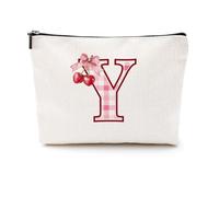Softball Baseball Rugby Volleyball Soccer Gifts Initial Makeup Bag Monogrammed Letter A-Z Cosmetic Bag for Girls Women Player Coach Lover Christmas, Cherry, 9.6 x 7.4 inches, Y