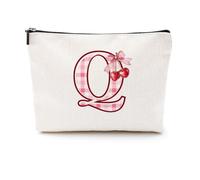 Softball Baseball Rugby Volleyball Soccer Gifts Initial Makeup Bag Monogrammed Letter A-Z Cosmetic Bag for Girls Women Player Coach Lover Christmas, Cherry, 9.6 x 7.4 inches, Q