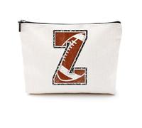 Softball Baseball Rugby Volleyball Soccer Gifts Initial Makeup Bag Monogrammed Letter A-Z Cosmetic Bag for Girls Women Player Coach Lover Christmas, Rugby, 9.6 x 7.4 inches, Z