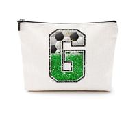 Softball Baseball Rugby Volleyball Soccer Gifts Initial Makeup Bag Monogrammed Letter A-Z Cosmetic Bag for Girls Women Player Coach Lover Christmas, Soccer, 9.6 x 7.4 inches, G