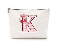 Softball Baseball Rugby Volleyball Soccer Gifts Initial Makeup Bag Monogrammed Letter A-Z Cosmetic Bag for Girls Women Player Coach Lover Christmas, Cherry, 9.6 x 7.4 inches, K