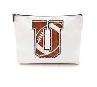 Softball Baseball Rugby Volleyball Soccer Gifts Initial Makeup Bag Monogrammed Letter A-Z Cosmetic Bag for Girls Women Player Coach Lover Christmas, Rugby, 9.6 x 7.4 inches, U
