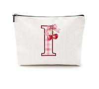 Softball Baseball Rugby Volleyball Soccer Gifts Initial Makeup Bag Monogrammed Letter A-Z Cosmetic Bag for Girls Women Player Coach Lover Christmas, Cherry, 9.6 x 7.4 inches, I