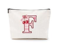 Softball Baseball Rugby Volleyball Soccer Gifts Initial Makeup Bag Monogrammed Letter A-Z Cosmetic Bag for Girls Women Player Coach Lover Christmas, Cherry, 9.6 x 7.4 inches, F