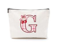 Softball Baseball Rugby Volleyball Soccer Gifts Initial Makeup Bag Monogrammed Letter A-Z Cosmetic Bag for Girls Women Player Coach Lover Christmas, Cherry, 9.6 x 7.4 inches, G