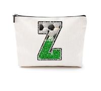 Softball Baseball Rugby Volleyball Soccer Gifts Initial Makeup Bag Monogrammed Letter A-Z Cosmetic Bag for Girls Women Player Coach Lover Christmas, Soccer, 9.6 x 7.4 inches, Z
