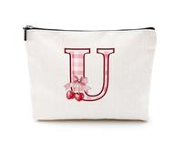 Softball Baseball Rugby Volleyball Soccer Gifts Initial Makeup Bag Monogrammed Letter A-Z Cosmetic Bag for Girls Women Player Coach Lover Christmas, Cherry, 9.6 x 7.4 inches, U