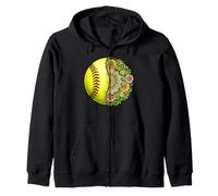 Softball Floral Mandala Design Nature Naturecore Pattern Zip Hoodie