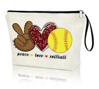 Softball Gift PEACE LOVE SOFTBALL Makeup Bag Softball Lover Gift Gift for Softball Mom Player Coach Team Cosmetic Bag Sports Gift for Women Her Teen Girl Pouch Gift for Christmas Birthday Graduation,