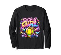 Softball Girl Bat Illustration Long Sleeve T-Shirt