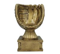 Softball Glove Action Pedestal Trophy, Gold - Slow Pitch Award - 8 Inch Tall - Engraved Plate on Request