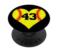 Softball Heart Number 43 Jersey Sports Fan 43rd Birthday PopSockets Adhesive PopGrip