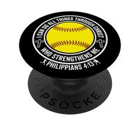 Softball I Can Do All Things Through Christ Christian Faith PopSockets Adhesive PopGrip