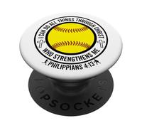 Softball I Can Do All Things Through Christ Christian Faith PopSockets Adhesive PopGrip
