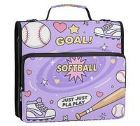 Softball Just Play Purple Pattern 3 Rings Zipper Binder Organizer with Strap Laege Capacity Portable Portfolio Suitable for Middle School Carpeta del organizador