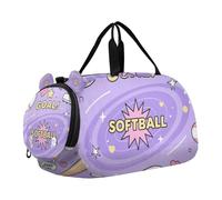 Softball Just Play Purple Pattern Girl's Gym Duffel Bag with Shoes Compartment Multifunctional Overnight Weekender Carry On Travel Bag for Boys and Girls