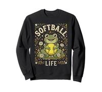Softball Life Cute Frog Floral Game Lover Sweatshirt
