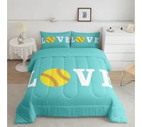 Softball Love Small Double Duvet 10.5 Tog Light Cyan Microfibre Coverless Duvet Suitable for All Seasons Comfortable Reversible Washable Small Double Quilt with 2 Pillowcase YUd609