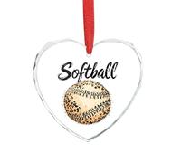 Softball with Leopard Pattern Christmas Hanging Ornaments Crystal Glass Heart Pendant Gifts for Xmas Trees Home Offices