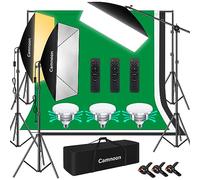 Softbox Lighting Kit, Camnoon Photography Kit mit 3 Softbox, 3 85W 2800K-5700K Bi-Color Temperature LED Light, 3 Backdrops, Boom Arm, Stand, Carry Bag, for Studio/Produktfotografie/Live Streaming