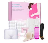 SOFTCA C Section Recovery Must Haves Kit - Peri Bottle,Disposable Mesh Underwears,Witch Hazel Pad Liners,Silicone Scar Patches, Abdominal Belly Binder,Socks,C-Section Recovery Essentials Kit