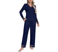 softconnection Women’s Loungewear Set Viscose Spandex Long Sleeve Pyjama Set with Lace Trim & Pockets - Ultra Soft, Breathable (UK, Alpha, S, Regular, Regular, Midnight Navy)