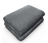 Softerry European Waffle Weave Bath Towel Set - 100% Organic Cotton - Quick Dry Lint Free Thin and Absorbent - Fade Resistant - Eco-Friendly (Set of 2 Bath, Space Gray)