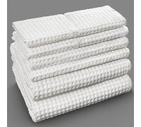 Softerry European Waffle Weave Bath Towel Set of 8-100% Organic Cotton - Quick Dry Lint Free Thin and Absorbent - Fade Resistant - Eco-Friendly (White)