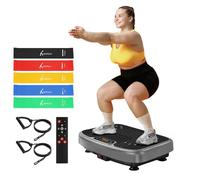 SoftGym Vibration Plate Exercise Machine for Lymphatic Drainage,Power Vibrate Stand Shake Board 450 Lbs Capacity Whole Body Workout Waver with Resistance Bands Weight Loss Gifts for Women Men-Gray