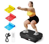 SoftGym Vibration Plate Exercise Machine for Lymphatic Drainage,Power Vibrate Stand Shake Board 450 Lbs Capacity Whole Body Workout Waver with Resistance Bands Weight Loss Gifts for Women Men-Black