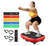 SoftGym Vibration Plate Exercise Machine for Lymphatic Drainage,Power Vibrate Stand Shake Board 450 Lbs Capacity Whole Body Workout Waver with Resistance Bands Weight Loss Gifts for Women Men-Red