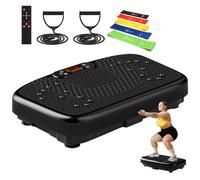 SoftGym Vibration Plate Exercise Machine for Lymphatic Drainage,Power Vibrate Stand Shake Board Whole Body Workout Waver with Resistance Bands Weight Loss Gifts for Women Men-Black
