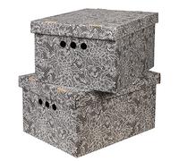 SOFTILLO Cardboard Storage Boxes with Lid, Decorative Wardrobe, Closet, Home & Office Organiser with Handle, Flat-Packed, Stackable File Box, Gift for Adults & Kids, Set of 2, XLarge - Black Laces