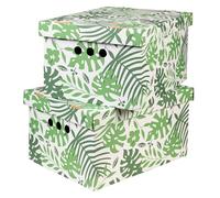 SOFTILLO Cardboard Storage Boxes with Lid Decorative Wardrobe, Closet, Home & Office Organiser with Handle Flat-Packed, Stackable File Box Gift for Adults & Kids Set of 2 XLarge Tropical Leaves
