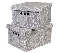 SOFTILLO Cardboard Storage Boxes with Lid Decorative Wardrobe, Closet, Home & Office Organiser with Handle Flat-Packed, Stackable File Box Gift for Adults & Kids Set of 2 Large Marocco