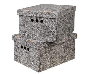 SOFTILLO Cardboard Storage Boxes with Lid, Decorative Wardrobe, Closet, Home & Office Organiser with Handle, Flat-Packed, Stackable File Box, Gift for Adults & Kids, Set of 2, Large - Black Laces